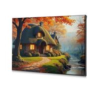 Toile décorative style shabby chic avec inscription « A Cozy Cottage Nestled By A Serene Autumn Stream » - Décoration murale pour salle de bain - 20 x 30 cm