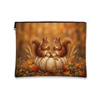 Toile d'écureuils avec fermeture éclair, fantastique toile rustique citrouilles feuilles d'automne orange avec fermeture éclair petit sac de soins de la peau pour voyage, salle de bain, coiffeuse