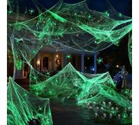 Toile d'Halloween phosphorescente 100 g avec 50 fausses créatures | La maille extensible lumineuse absorbe la lumière pendant la journée pour projeter une lueur verte envoûtante à travers les