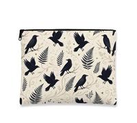 Toile d'oiseau avec fermeture éclair, feuille de fougère moderne inspirée de la nature, noire, portable avec fermeture éclair, petite pochette de maquillage pour voyage, coiffeuse, salle de bain et