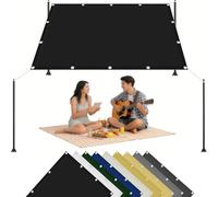 Toile d'ombrage 350 x 490 cm Imperméable, Anti 98% UV, Protection Solaire, Polyester Anti-Déchirure, Imperméable Bache Ombrages, avec Œillets et Cordes pour Jardin Balcon, Noir