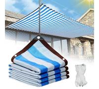 Toile d'ombrage à 60 % à rayures bleues et blanches, pour jardin, cour, 6,1 x 13,7 m, filet de protection solaire avec œillets, protection UV en maille