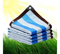 Toile d'ombrage à 90 % résistante aux UV - 3 x 12 m - Rayé bleu et blanc - Avec boutonnières - Pour jardin, serres, plantes, fruits et poulailler