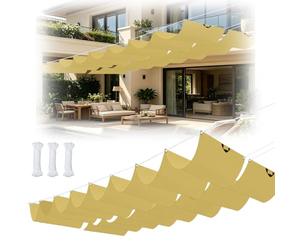 Toile d'ombrage Rétractable 1.3 x 5.5 m Imperméable, Protection UV, Protection Solaire, Indéchirable, Voile d'ombrage Réglable avec Œillets et Corde, pour Patio Extérieur, Jaune Sable