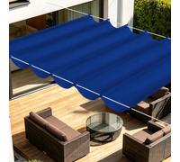 Toile d'ombrage Rétractable 250 x 250 cm Toile Imperméable Voiles d'ombrage avec Œillets avec Oeillets et Cordons pour en Plein Air, Jardin Terrasse, Bleu Foncé