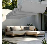 Toile d'ombrage Rétractable 350 x 150 cm avec Protection UV Voiles d'ombrage avec Œillets avec Oeillets et Cordons pour Patio Jardin Terrasse Extérieur, Sable, Gris Clair