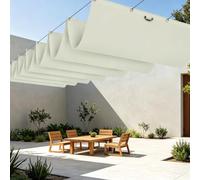 Toile d'ombrage Rétractable 450 x 760 cm Résistant à l'eau Pare Soleil Jardin Balcon avec Oeillets et Cordons pour Patio Jardin Terrasse Extérieur, Sable, Blanc cassé