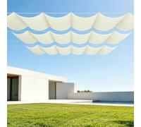 Toile d'ombrage Rétractable 500 x 500 cm avec Protection UV Pare Soleil Jardin Balcon avec Oeillets et Cordons pour en Plein Air, Jardin Terrasse, Blanc cassé