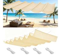Toile d'ombrage Rétractable Vague 0.9 x 9 m Rectangulaire Imperméable UV Protection Bâche Dombrages avec Oeillets et Cordons pour Patio Jardin Terrasse, Couleur Crème