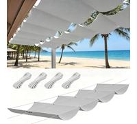 Toile d'ombrage Rétractable Vague 180 x 1900 cm Rectangulaire Imperméable UV Protection Voile d'ombrage Imperméable avec Oeillets et Cordons pour Patio Jardin Terrasse, Gris Clair