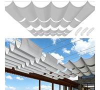 Toile d'ombrage Rétractable Vague 180 x 1900 cm Rectangulaire Imperméable UV Protection Voiles d'ombrage avec Oeillets et Cordons pour Patio Jardin Terrasse, Gris Clair
