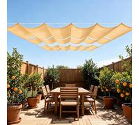 Toile d'ombrage Rétractable Vague 280 x 600 cm Protection UV, Anti-Déchirure, Coupe-Vent, Imperméable Auvent Imperméable UV Protection avec Cordes pour Jardin, Terrasse, Couleur Crème