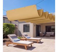 Toile d'ombrage Rétractable Vague 3.4 x 3.8 m avec Oeillets et Cordons Voile d'ombrage Rétractable à Vagues Protection UV pour Pergola Jardin Balcon, Jaune Sable