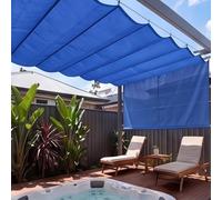 Toile d'ombrage Rétractable Vague 370 x 455 cm avec Oeillets et Cordons Pare-Soleil Ondulé en Forme Protection UV Protection IN ordes de Fixation pour Terrasse, Bleu Foncé