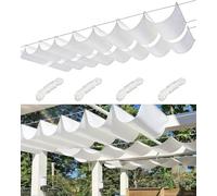 Toile D'ombrage Rétractable Vague Imperméable Rectangulaire Voile Ombrage Filet D'ombrage Bâche Ombrage Protection UV Solaire pour Jardins Balcons Terrasse Pergola 4.8x4M Blanc