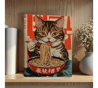 Toile drôle de chat mangeant des ramen, peintures encadrées vintage japonaises, décor mural unique pour animalier, cadeaux originaux et impressions pour amoureux des animaux, image pour décoration de