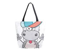 toile drôle hippopotame avec casquette cool sac de transport sac à bandoulière décontracté pour faire du shopping voyage réutilisables