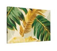 Toile Encadrée Feuilles Banane Dorée Verte Tableau Murale Décoratif Décoration Murale Affiche Peintures Décoration Art Mural Abstrait Pour Salon, Chambre, Entrée, Galerie Bureau Salle de Bains Cuisine