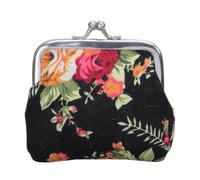 Toile Floral Rose Fleur Porte-Monnaie Baiser Changement Sac À Main Vintage Bagatelles Petites Femmes Portefeuille Embrayage Sac À Main Pour Femmes, noir, Beauté de masse