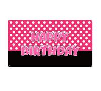 Toile Fond d'anniversaire Noire et Rose Dessin Animé, Bannière d'anniversaire Thème l'Anime Mignon Décoration Murale pour Maison Filles Fournitures Décoration Fête Thème Animaux Dessin Animé