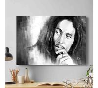 Toile imprimé emblématique avec photo de Bob Marley - Art mural musical - 76 x 50 cm