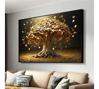 Toile imprimée Arbre à argent doré - Pièces de monnaie tombant de la richesse surréaliste - Décoration murale prospérité et abondance - Décoration pour la réussite financière (21x30cm/sans cadre)