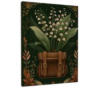 Toile imprimée de sac floral printanier, muguet vert et marron, décoration d'intérieur pour salon, chambre, salle de bain, bureau, 30,5 x 40,6 cm