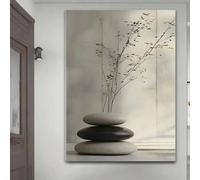 Toile imprimée minimaliste Zen en forme de pierre - Art mural à l'encre noire, design abstrait moderne en forme de roche, pour salon, chambre ou couloir (30 x 40 cm/avec cadre)