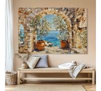 Toile imprimée représentant un paysage marin méditerranéen. Décoration murale inspirée de la Grèce côtière. Affiches d'oliviers. Décoration murale pour maison de plage (70 x 100 cm, sans cadre).