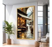 Toile imprimée « Scène de café cosy », Décoration murale « Bistro en plein air », Peinture de rue, Toile représentant un paysage urbain européen, Affiches de décoration intérieure (50x75cm/Sans cadre)