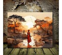 Toile imprimée « Voyage afro-américain », représentant un paysage serein avec des personnages et des tons chauds de coucher de soleil, idéale pour la décoration intérieure (80 x 120 cm, sans cadre).