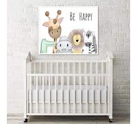 Toile imprimer Oeuvre d'art Soyez heureux Hippo animal girafe de bande dessinée singe lion peinture sur toile, Chambre de bébé Chambre garderie d'enfants de Affiches et sérigraphies No Frame
