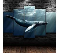 Toile Mur Art Photos Décoration De La Maison Affiche 5 Pièces Baleine Sous-Marine Océan Hd Imprimé Salon Peinture - 5 Pièces Décoration Murale Tableau Sur Toile Images Avec Cadre 200 X 100 Cm