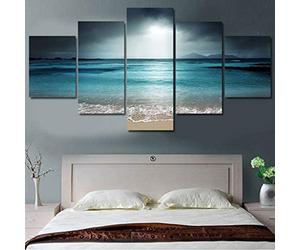 Toile Mur Art Photos Décoration De La Maison Affiche 5 Pièces Océan Bleu Avec Des Vagues Hd Imprimé Salon Peinture - 5 Pièces Décoration Murale Tableau Sur Toile Images Avec Cadre 150 X 100 Cm