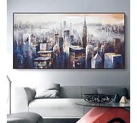 Toile Mur Art Ville Bâtiment Affiche Paysage Photos pour La Maison Peinture Abstraite sur Toile Mur Art pour Salon Décor 70x140cm (28x55in) Avec Cadre