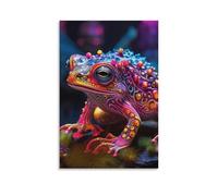 Toile murale 30,5 x 45,7 cm - Une grenouille aux couleurs vives avec de grands yeux, des taches vives et des bosses décoratives - Peintures de décoration d'intérieur pour la maison, la chambre à