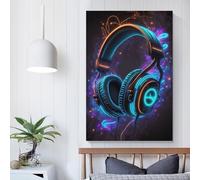 Toile murale 3D motif musique live Neon4 pour salon, chambre, cuisine, couloir, escaliers, 40 x 60 cm
