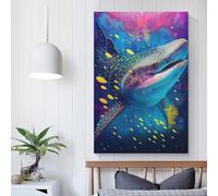 Toile murale 3D représentant un requin-baleine paisible, idéale pour le salon, la chambre, la cuisine, le couloir ou les escaliers, 60 x 90 cm