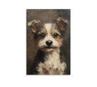 Toile murale 40,6 x 61 cm - Un petit chiot avec un mélange de fourrure noire, marron et blanche, regardant directement le spectateur - Peintures de décoration d'intérieur pour la maison, la chambre