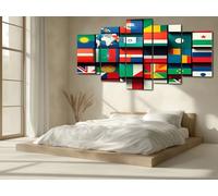 Toile Murale 5 Pieces Moderne Drapeau National Tableau Moderne pour Decoration Salon et Chambre Géométrique Carte du Monde Posters et Arts Décoratifs Patchwork Carré Grand Format