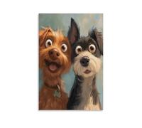 Toile murale 50,8 x 76,2 cm - Deux chiens avec de grands yeux, un marron et un noir et blanc, regardant vers l'avenir - Peintures de décoration d'intérieur pour la maison, la chambre à coucher (sans
