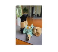 Toile murale 61 x 91,4 cm - Petit chien allongé sur le dos sur un tapis de yoga, portant une chemise verte et des chaussettes noires - Peintures de décoration d'intérieur pour la maison, la chambre à