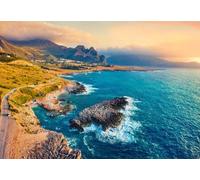 Toile murale 70 x 50 cm - Vue depuis le drone volant. Incroyable soleil printanier en Sicile, plage d'Isodda, cape de San Vito, Italie et Europe (148511174)