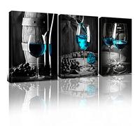 Toile murale à 3 panneaux - Impressions sur toile de peintures à thème verre à vin gris et noir - Affiches d'art pour décoration murale d'intérieur : cuisine, salon, salle à manger, bar, famille, bar