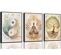 Toile murale à 3 panneaux - impressions sur toile motif arbre de vie, lotus zen, yin yang, taichi - affiches pour salon, salle de yoga, hôtel, chambre à coucher, décoration d'intérieur, sans cadre