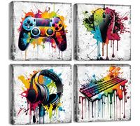 Toile murale à 4 panneaux - Impressions sur toile de peintures à thème graffiti, casque d'écoute, pour garçons, rue, pop art, chambre de jeu, salle de jeux, grotte d'adolescent, œuvre d'art moderne -