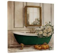 Toile murale à imprimé floral d'automne - Impressions sur toile de bain vintage - Décoration murale d'intérieur pour salon, chambre à coucher, salle de bain, dortoir, 30,5 x 30,5 cm