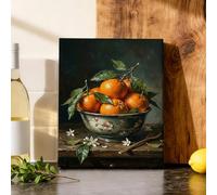 Toile murale à suspendre à motif d'oranges - Nature morte classique - Décoration murale à suspendre dans un bol et des feuilles d'été orange - 20,3 x 25,4 cm