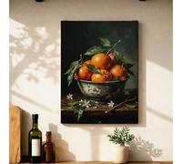 Toile murale à suspendre à motif d'oranges - Nature morte classique - Décoration murale à suspendre dans un bol et des feuilles d'été orange - 30,5 x 40,6 cm