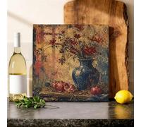 Toile murale à suspendre à un vase - Impressions sur toile de peintures à suspendre style rustique vintage fleurs citrouilles d'automne bleu 30,5 x 30,5 cm